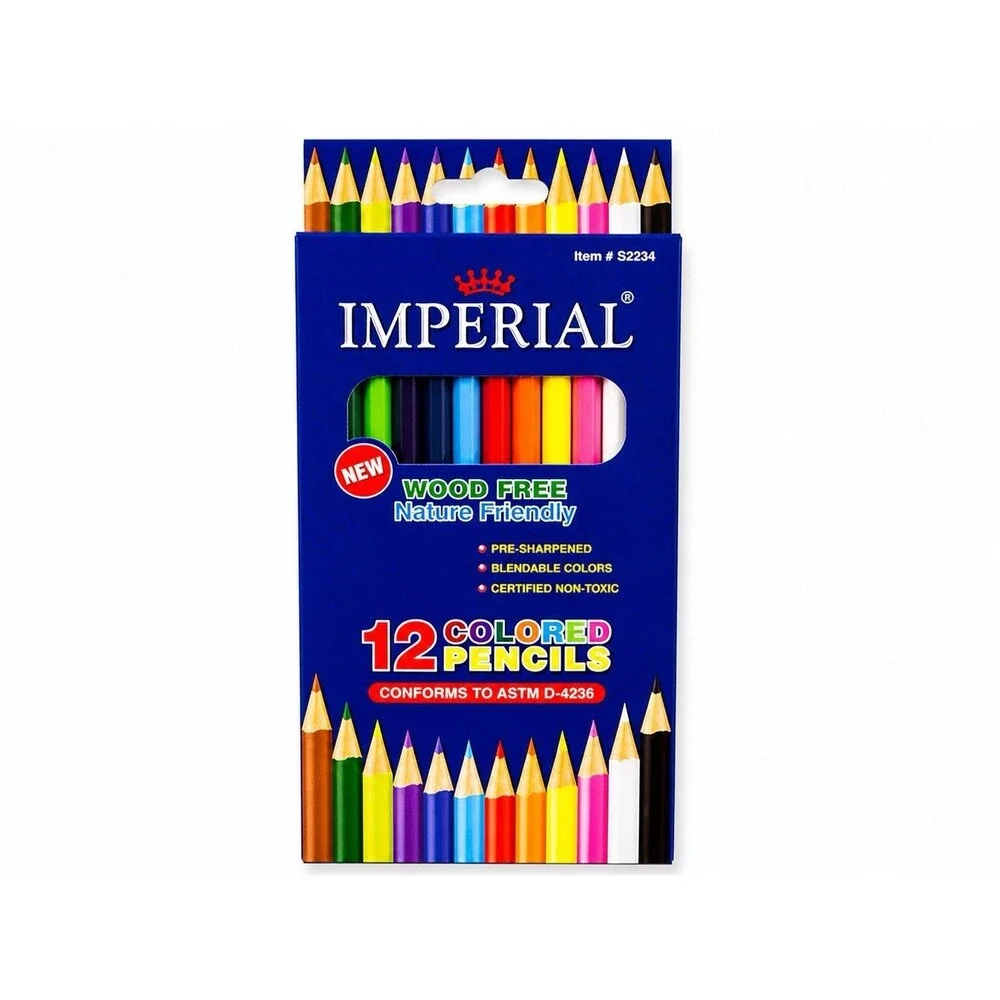 IMPERIAL 12 PACK ASSORTED COLORED PENCILS NEW WOOD FREE NATURE FRIENDLY 8 Lot